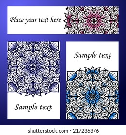 Set abstract card, vector background, card or invitation with Islam, Arabic, Indian, ottoman motifs.