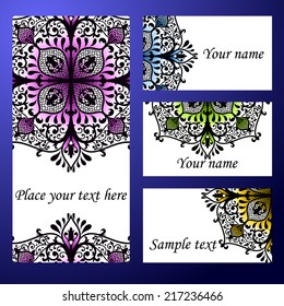 Set abstract card, vector background, card or invitation with Islam, Arabic, Indian, ottoman motifs.