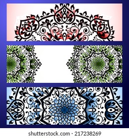 Set abstract card, vector background, card or invitation with Islam, Arabic, Indian, ottoman motifs.