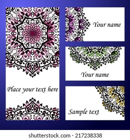 Set abstract card, vector background, card or invitation with Islam, Arabic, Indian, ottoman motifs.