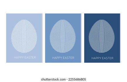 Set of abstract cards for Easter. Happy Easter, minimal cards on blue background. Vector illustration.