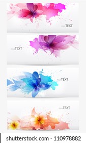 Set of abstract cards with flowers  colorful elements with  blots.  Vector design