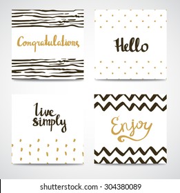 Set of abstract cards in gold, white and black