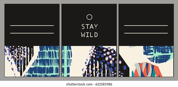 Set of abstract cards. Hand drawn vector textures.
