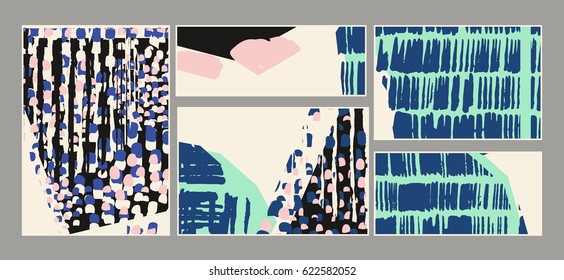 Set of abstract cards. Hand drawn vector textures.