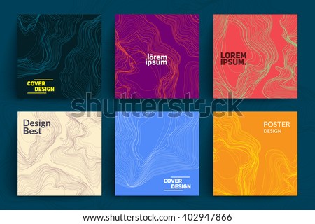 Set of Abstract Cards with Liquid Lines. Applicable for Covers, Placards, Posters, Flyers and Banner Designs.