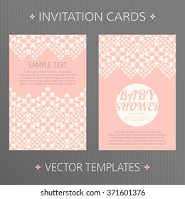 Set of abstract cards. Vector invitations. Vector templates for Baby Shower, birthday or wedding cards.