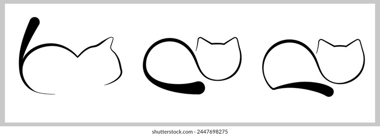 Set of abstract cats icons. Line drawing. Minimalistic isolated vector illustration without background. Georgian letters d and r that look like cats.