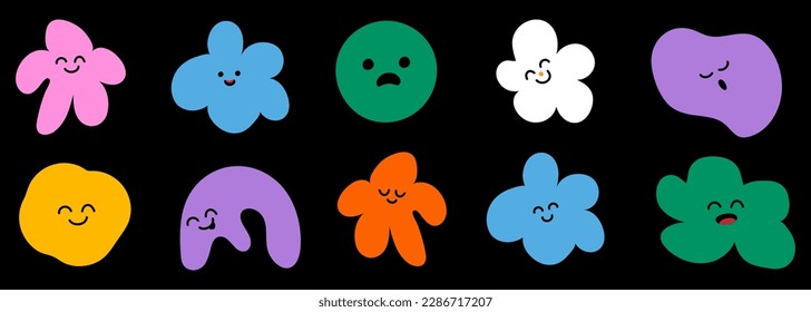 Set of abstract characters with various bright doodle shapes. Trendy 90s style funny art style. Vector illustration
