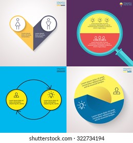 Set of abstract charts, graphs, diagrams with 2 steps, options, parts, processes. Vector business templates for presentation and training.