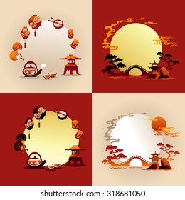 Set of Abstract Chines backgrounds - Vector illustrations