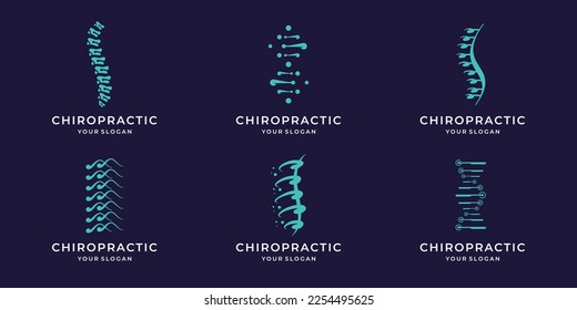 set of abstract chiropractic logo. massage, back pain, spine symbol osteopathy. icon set logotype.