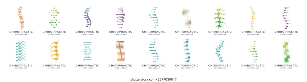 set of abstract chiropractic logo. massage, back pain, spine symbol osteopathy. icon set logotype.