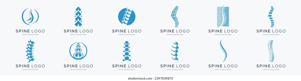 Set of abstract chiropractic logo. massage, back pain, spine symbol osteopathy. icon set logotype.