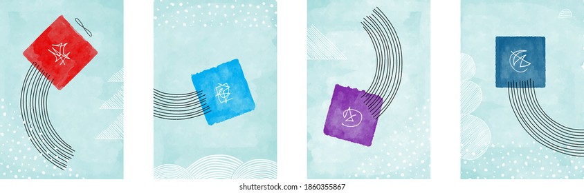 Set of Abstract Christmas Art for Wall Decoration, Postcard, Social Media Banner, Brochure Cover Design or Wall Decoration Background. Modern Abstract Painting Artwork. Vector Pattern