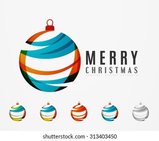 Set of abstract Christmas ball icons, business logo concepts, clean modern geometric design. Created with transparent abstract lines