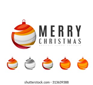 Set of abstract Christmas ball icons, business logo concepts, clean modern geometric design. Created with transparent abstract lines