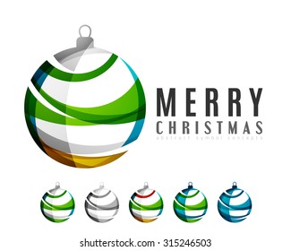 Set of abstract Christmas ball icons, business logo concepts, clean modern geometric design. Created with transparent abstract lines