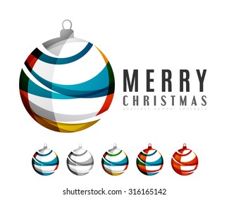 Set of abstract Christmas ball icons, business logo concepts, clean modern geometric design. Created with transparent abstract lines