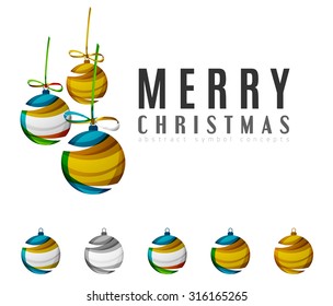 Set of abstract Christmas ball icons, business logo concepts, clean modern geometric design. Created with transparent abstract lines
