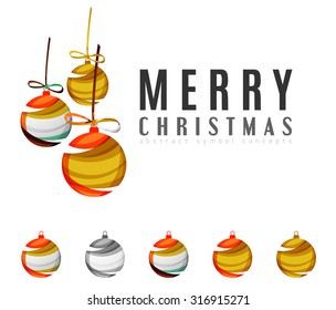 Set of abstract Christmas ball icons, business logo concepts, clean modern geometric design. Created with transparent abstract lines