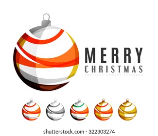 Set of abstract Christmas ball icons, business logo concepts, clean modern geometric design. Created with transparent abstract lines