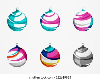 Set of abstract Christmas ball icons, business logo concepts, clean modern geometric design. Created with transparent abstract lines