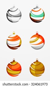 Set of abstract Christmas ball icons, business logo concepts, clean modern geometric design. Created with transparent abstract lines