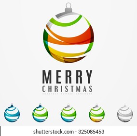 Set of abstract Christmas ball icons, business logo concepts, clean modern geometric design. Created with transparent abstract lines