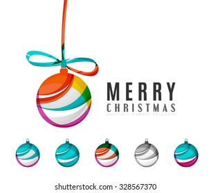 Set of abstract Christmas ball icons, business logo concepts, clean modern geometric design. Created with transparent abstract lines