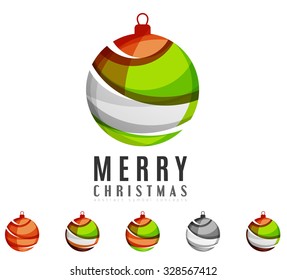 Set of abstract Christmas ball icons, business logo concepts, clean modern geometric design. Created with transparent abstract lines