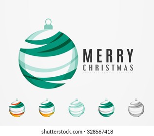 Set of abstract Christmas ball icons, business logo concepts, clean modern geometric design. Created with transparent abstract lines