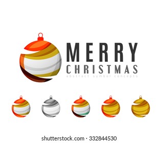 Set of abstract Christmas ball icons, business logo concepts, clean modern geometric design. Created with transparent abstract lines