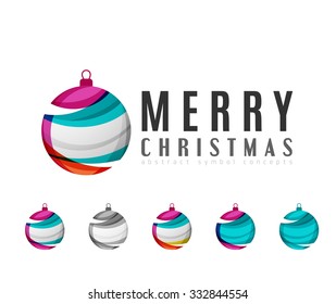 Set of abstract Christmas ball icons, business logo concepts, clean modern geometric design. Created with transparent abstract lines