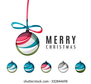 Set of abstract Christmas ball icons, business logo concepts, clean modern geometric design. Created with transparent abstract lines