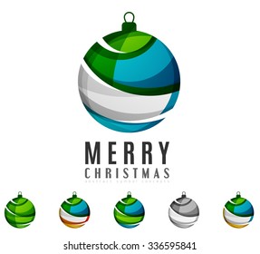 Set of abstract Christmas ball icons, business logo concepts, clean modern geometric design. Created with transparent abstract lines