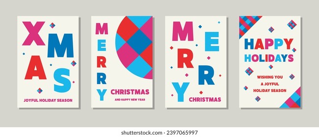 Set of abstract Christmas card with colourful elements. Vector illustration