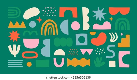 Set of abstract christmas doodle shape icons on isolated background. Retro holiday shapes collection in hand drawn cartoon art style. 