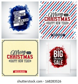 Set of abstract Christmas and Happy New Year cards. Winter holidays design. Vector illustration.
