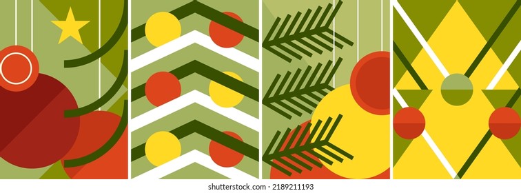 Set of abstract Christmas posters. Creative placard designs in flat style.