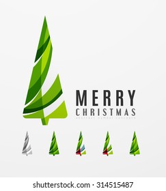 Set of abstract Christmas Tree Icons, business logo concepts, clean modern glossy design. Created with transparent abstract lines