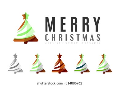Set of abstract Christmas Tree Icons, business logo concepts, clean modern glossy design. Created with transparent abstract lines