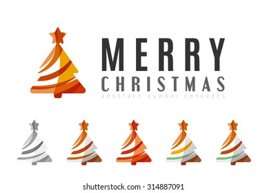 Conjunto de iconos abstractos del árbol de Navidad, conceptos del logotipo de negocios, diseño moderno y limpio. Creado con líneas abstractas transparentes