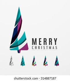 Set of abstract Christmas Tree Icons, business logo concepts, clean modern glossy design. Created with transparent abstract lines