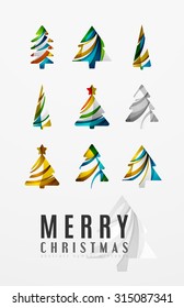Set of abstract Christmas Tree Icons, business logo concepts, clean modern glossy design. Created with transparent abstract lines
