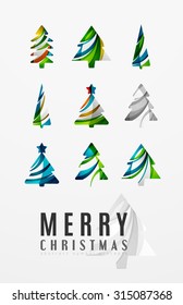 Conjunto de iconos abstractos del árbol de Navidad, conceptos del logotipo de negocios, diseño moderno y limpio. Creado con líneas abstractas transparentes