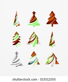 Set von abstrakten Weihnachtsbaum-Ikonen, Business-Logo-Konzepte, sauberes modernes glänzendes Design. Mit transparenten abstrakten Linien erstellt