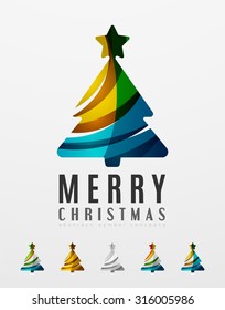Set of abstract Christmas Tree Icons, business logo concepts, clean modern glossy design. Created with transparent abstract lines