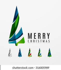 Set of abstract Christmas Tree Icons, business logo concepts, clean modern glossy design. Created with transparent abstract lines