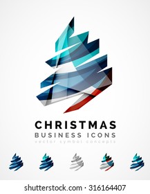 Set of abstract Christmas Tree Icons, business logo concepts, clean modern glossy design. Created with transparent abstract wave lines